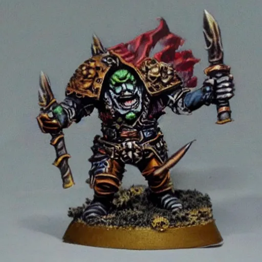 Image similar to chaos dwarf smith from warhammer fantasy : : head and torso oil painting