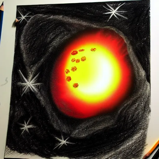 Prompt: a black hole explosion event, pencil painting