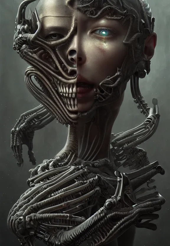Prompt: ultra realist intricate detailed horror painting of an attractive alien female and a cyborg male, full body, curvy, cyborg tech, symmetry accurate features, very intricate details, horror, side lighting, focus, 8k render, artstyle Hiraku Tanaka and Tom Bagshaw, award winning
