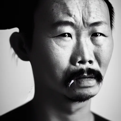 grizzled young chinese man with tribal face tattoos, Stable Diffusion