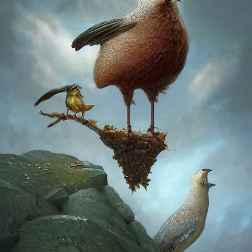 Image similar to a painting of a person with bird traits, a detailed painting by Andrew Ferez, cgsociety, fantasy art, biomorphic, mystical, whimsical