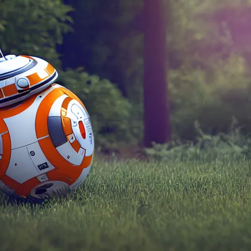 Image similar to bb 8 and hal 9 0 0 0 having a picnic, octane render, unreal engine, 8 k, hyperrealistic, photorealism