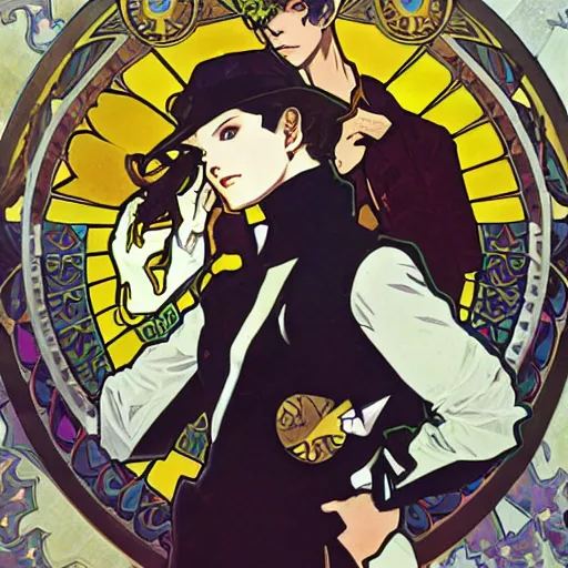 Image similar to persona 4 investigation team by alphonse mucha