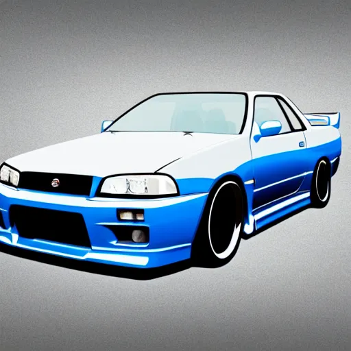 Prompt: artistic illustration of a bayside blue nissan skyline r 3 4 z tune