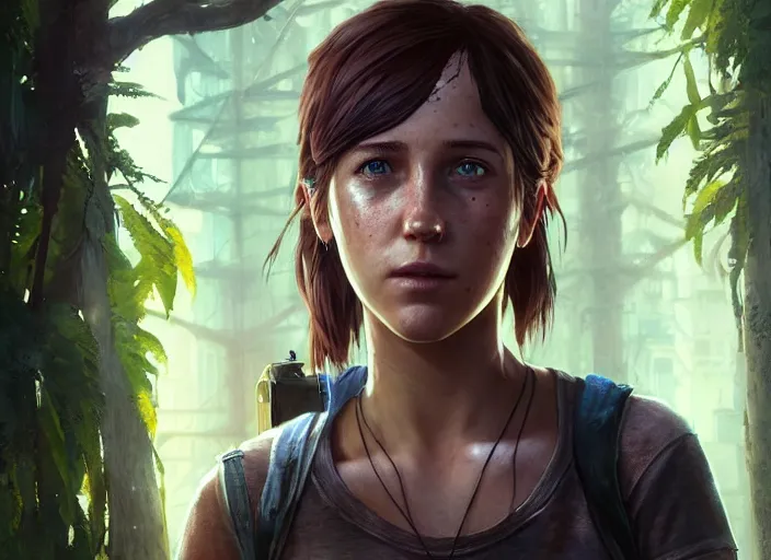 Image similar to highly detailed portrait of chloe price, in the last of us, stephen bliss, 8 k, unreal engine, fantasy art by greg rutkowski, loish, rhads, ferdinand knab, makoto shinkai and lois van baarle, ilya kuvshinov, rossdraws, tom bagshaw, global illumination, radiant light, detailed and intricate environment