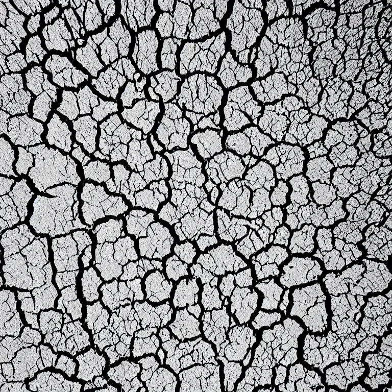 Prompt: a pen and ink line - art drawing of a dry cracked desert surface as viewed from above. black and white, hand - drawn, ink on paper.