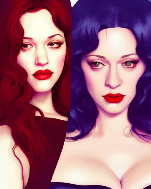 Image similar to kat dennings christina hendricks jennifer tilly, by wlop and ilya kuvshinov and artgerm, gorgeous, stunning, alluring, artstation, deviantart, digital art