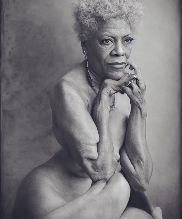 Image similar to a color photograph of carrie mae weems, by joel peter witkin, platinum blond, intense, bold, exaggerated, ultra sharp, extra details, ultra high quality, trending on pinteresst
