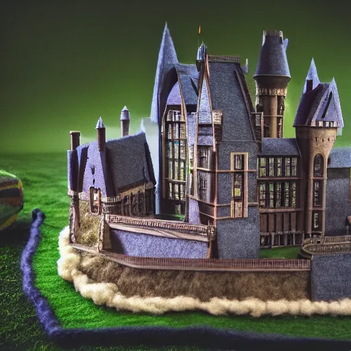 Prompt: a film still of hogwarts school made out of wool, photography, 8 k