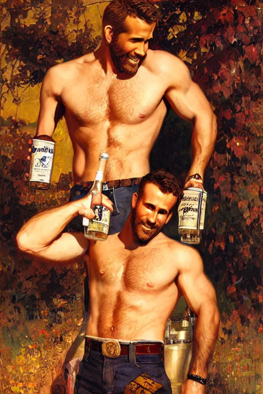 Image similar to ryan reynolds brewing beer painting by gaston bussiere, craig mullins, j. c. leyendecker, tom of finland