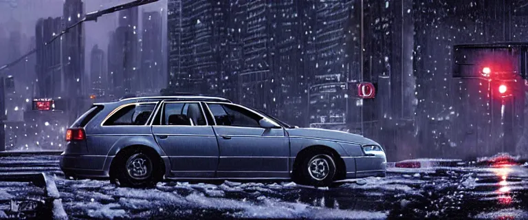 Image similar to Audi A4 B6 Avant (2002) chased by FBI, a gritty neo-noir, dramatic lighting, cinematic, establishing shot, extremely high detail, photorealistic, cinematic lighting, artstation, by simon stalenhag, Max Payne (PC) (2001) winter new york at night, eldritch horror