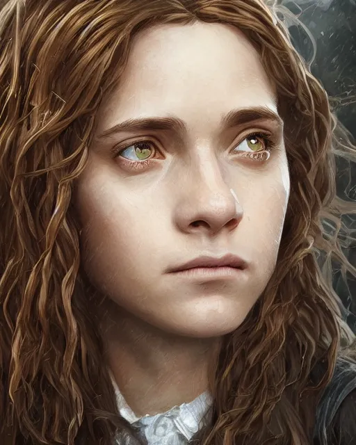 Prompt: portrait of hermione granger, hyper realistic face, beautiful eyes, fantasy art, in the style of greg rutkowski, intricate, hyper detailed, smooth