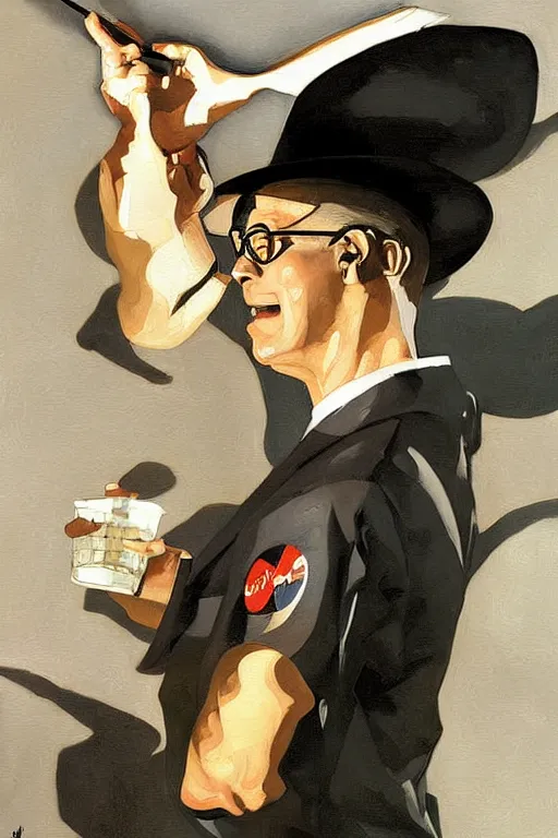 Prompt: hank hill painting by jc leyendecker!! phil hale!, angular, brush strokes, painterly, vintage, crisp