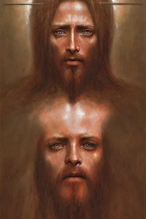 Prompt: portrait of Jesus Christ in hood and crown of thorns, dark fantasy, Warhammer, artstation painted by Zdislav Beksinski and Wayne Barlowe