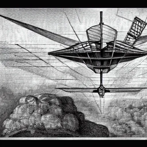 Image similar to Pencil drawing of a DaVinci flying machine invention showing how to achieve flight.