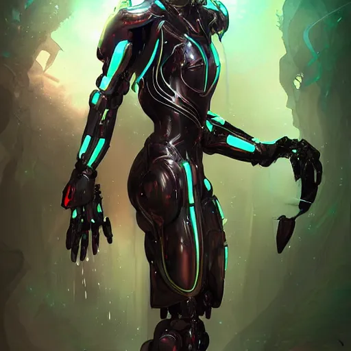 Prompt: sci - fi portrait of a humanoid robot surrounded with floating magical runes, standing in a dark forest, artgerm, trending on artstation, warframe concept art