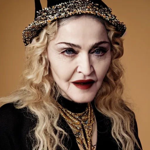 Image similar to madonna as old lady witch, high resolution, smooth, fine details, 4 k, aesthetic lighting, baroque content, sharp focus, justify content center, hyperdetailed content, professional photography, sharp focus, wet, pullitzer winning, by karah mew and adnan abidi and jodie bateman, rgb color, delete duplicate content