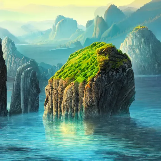 Prompt: basalt cliffs and mountains, floating islands fantasy landscape, high detail, fantasy art, concept art, 4 k, ultra detail, computer art