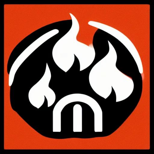 Image similar to pictogram of aggressive thick flames coming out the top, black and white