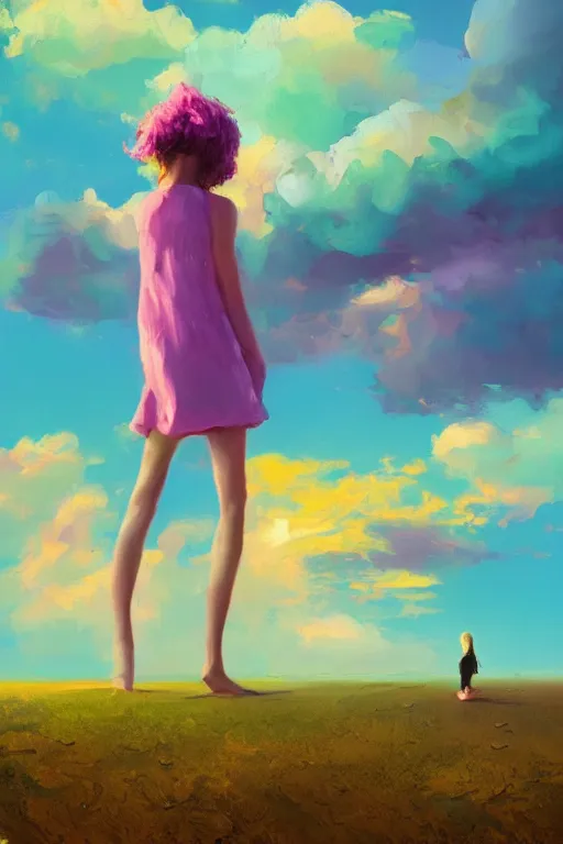 Image similar to closeup, giant lilac flower head, girl on beach, surreal photography, golden hour, colorful clouds, impressionist painting, digital painting, artstation, simon stalenhag