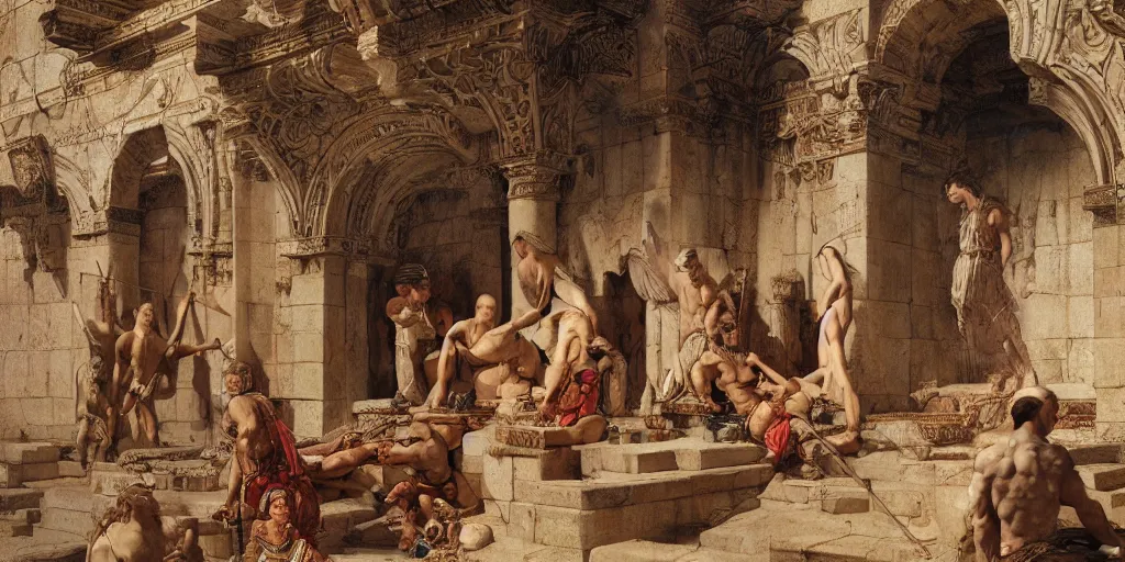 Prompt: fake oracles of Mesopotamian lie, by Edgar Maxence and Ross Tran and Michael Whelan and Da Vinci and Caravaggio and J.M.W Turner and Bruegel intricate line drawings, cinematic, establishing shot, 4k resolution,