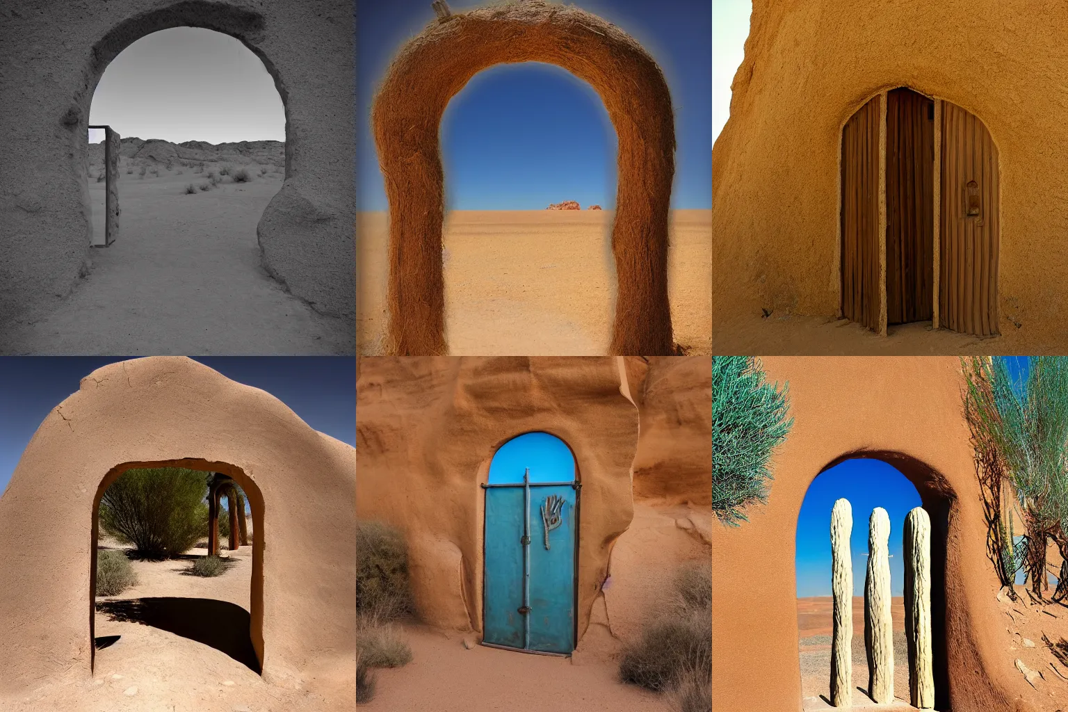 Prompt: surrealist doorway in middle of the desert