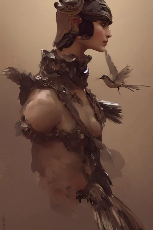 Image similar to Fashionable Anthropomorphic bird concept art, intricate, elegant, digital painting, concept art, smooth, sharp focus, illustration, finely detailed, from Metal Gear by Ruan Jia and Mandy Jurgens and Artgerm and William-Adolphe Bouguereau