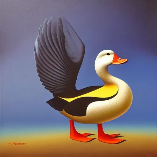 Image similar to a duck on the prowl oil painting octavio ocampo