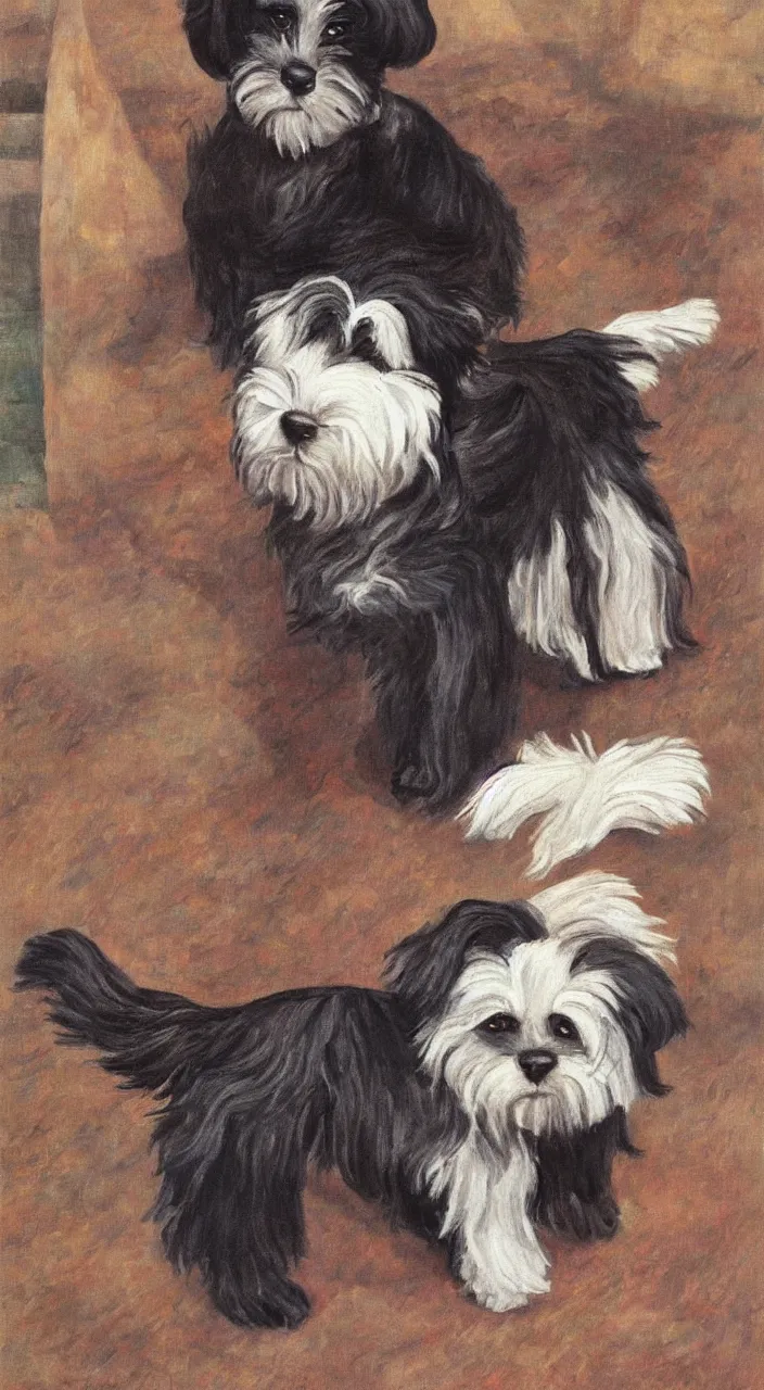 Image similar to a havanese dog in mexico, painting by diego rivera