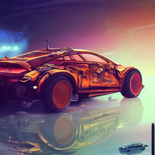 Image similar to Very very very very detailed, very very very very realistic digital art of very very very detailed cyberpunk car, Mars as background , by very very very very talented digital artist in very very very very aesthetic concept art style