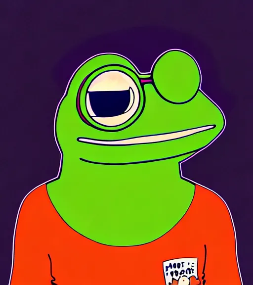 Image similar to portrait of pepe the frog in summer dawn, in comic style by matt furie, positive atmosphere, cool vibes, bao phan, deep depth field, masterpiece, cinematic composition, hyper - detailed, hd, hdr