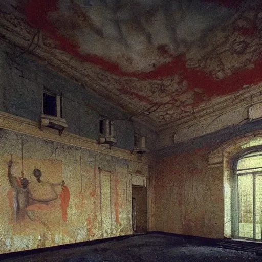 Image similar to a soviet abandoned building, film still by david lynch, depicted by balthus, limited color palette, very intricate, art nouveau, highly detailed, lights by hopper, soft pastel colors, minimalist