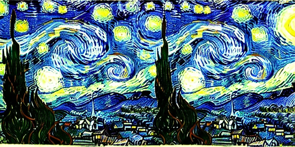 Prompt: The Starry Night drawn by Caspar David Friedrich