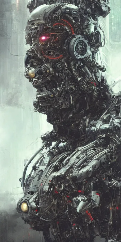 Prompt: digital artwork, illustration, cinematic camera, a cyborg pilot in the cockpit of a mech, intricate machinery, biomechanics, the ghosts in the machine, cyberpunk concept art by artgerm and Guy Denning and Greg Rutkowski and Ruan Jia, highly detailed, intricate, sci-fi, sharp focus, Trending on Artstation HQ, deviantart