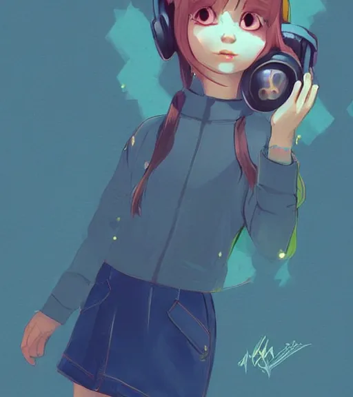 Prompt: beautiful little girl character inspired by 9 0's fashion and by madeline from celeste, art by rossdraws, wlop, ilya kuvshinov, artgem lau, sakimichan and makoto shinkai, concept art, headphones, anatomically correct, very coherent