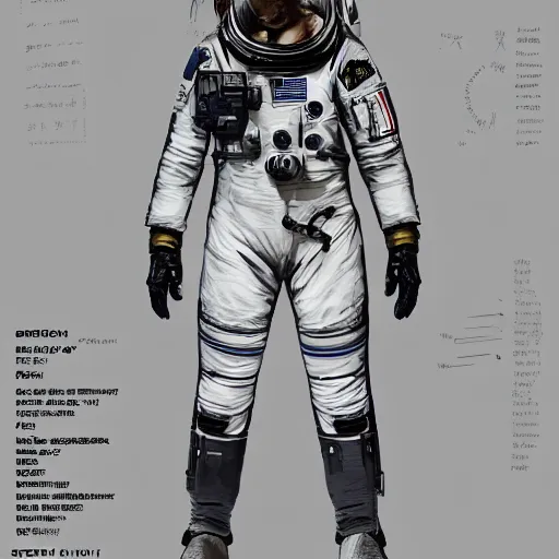 Image similar to character sheet of Astronaut from Death Stranding by Yoji Shinkawa, trending on Artstation concept arts