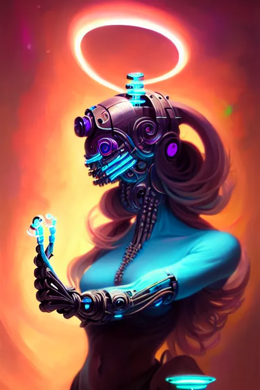 Image similar to portrait, biomechanical bioluminescent creature, cyberpunk, elegant baroque, asymmetrical art, colorful, vivid, imposing, epic, digital painting, artstation, concept art, by peter mohrbacher and wlop and rhads
