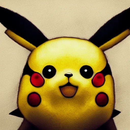 Image similar to portrait of a ultra realistic pikachu, fur, details, creepy, horror, big eyes, yellow