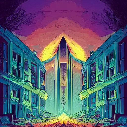 Image similar to symmetry!! concept art, art by dan mumford, apocalypse abandoned city art, digital painting, sharp focus, illustration