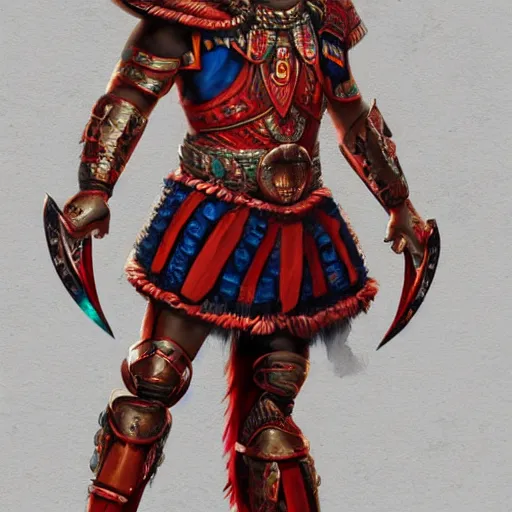 Image similar to maya warrior in a ornated armor preparing for war, full body, dynamic pose, red and obsidian neon, concept art, intricate details, highly professionally detailed, cgsociety, highly detailed -