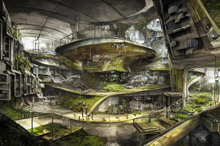 Image similar to favela bunker spaceship colony hive, brutalist waterfall environment, industrial factory, whimsical, award winning art, epic dreamlike fantasy landscape, ultra realistic,