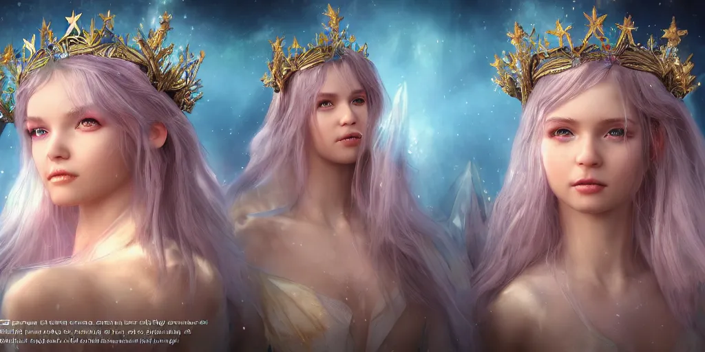 Image similar to fairy girl emperorit is decorated with long robes that fall like stars and wears a huge crown. fantasy art, photo realistic, dynamic lighting, artstation, poster, volumetric lighting, very detailed faces, 4 k, award winning, blender