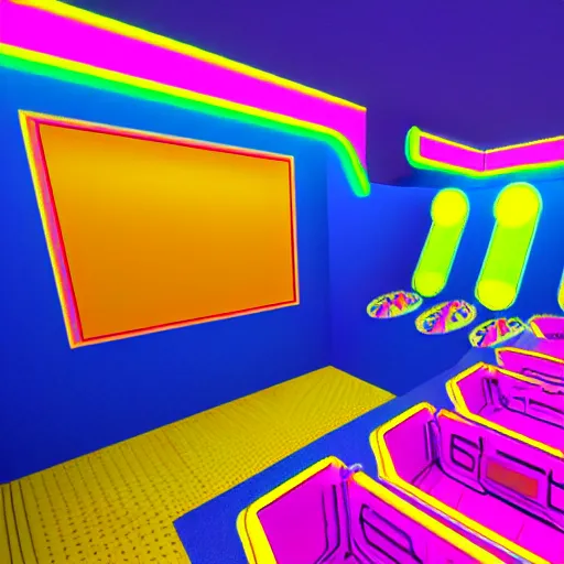 Prompt: empty neverending room pinball aesthetic, neon candy stripe, fluorescent tesselation, pinks and yellows, the walls are gyrating, in the style of mc escher, C 10.0