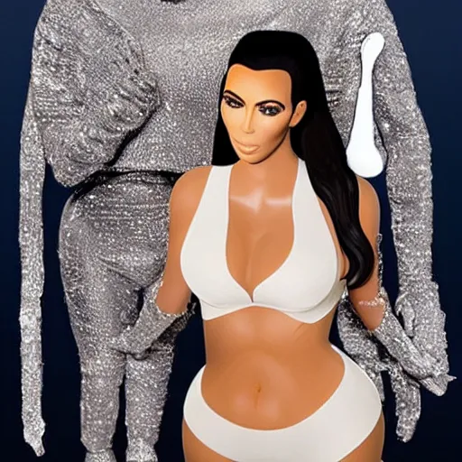 Prompt: a tinfoil sculpture of kim kardashian