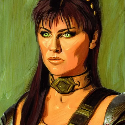 Prompt: xena warrior princess d & d character portrait by francis bacon