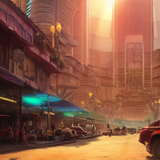 Image similar to a solarpunk desert city similar to Las Vegas, beautiful dynamic lighting, cinematic, wide angle establishing shot, extremely high detail, photo realistic, cinematic lighting, post processed, concept art, artstation, matte painting, style by eddie mendoza, raphael lacoste, alex ross, volumetric lighting, light rays, photorealistic, ultrarealistic, moody, coronarender, 8k