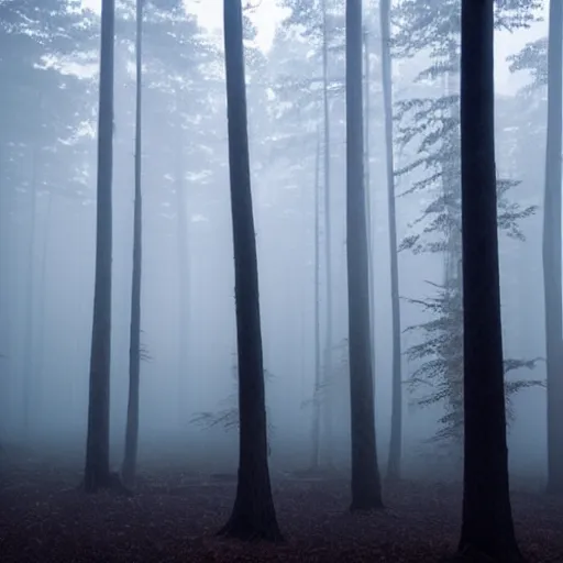 Prompt: vast foggy forest with a ceiling, lights on the ceiling
