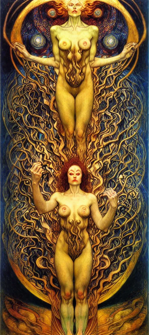 Image similar to Divine Chaos Engine by Karol Bak, Jean Delville, William Blake, Gustav Klimt, and Vincent Van Gogh, symbolist, visionary