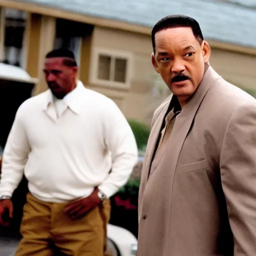 Image similar to will smith as tony soprano, film still