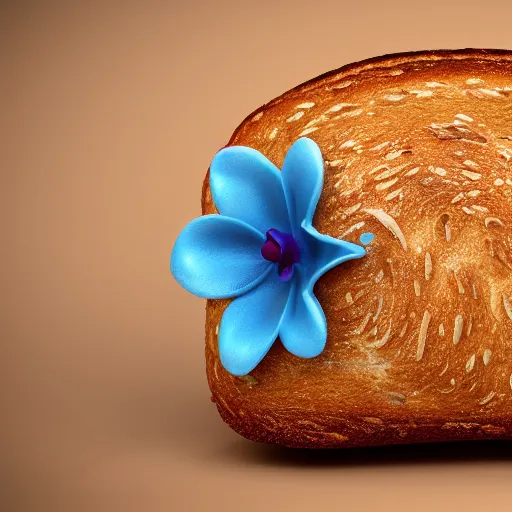 Prompt: a bread toast wearing eyeglasses and a blue flower, octane render